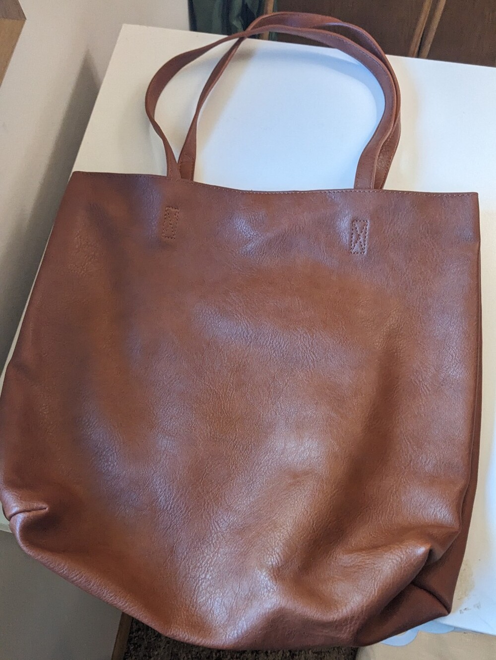 Chestnut Brown Vegan Leather Tote Bag Work Casual Fall